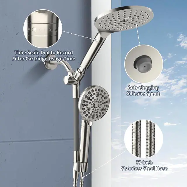 Alt view image 7 of 7 - HANLIAN Filtration Shower Heads with Handheld Spray Combo, High Pressure Rainfall Shower Head with Handheld Combo, Filtered Dual Shower Head with Hand Held, Double Shower Heads (Brushed Nickel)