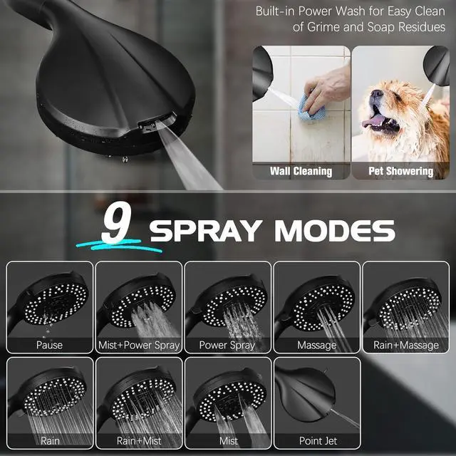 Alt view image 3 of 7 - Shower Head 12'' High Pressure Rain Shower Head Combo, Filtered Handheld with 10 Water Spray, 3-Way Diverter Extension Arm Rainfall Showerhead, Adjustable Shower head with Anti-Clog Nozzles