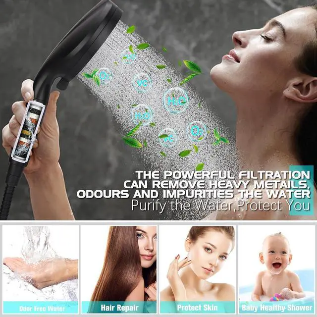 Alt view image 4 of 7 - Shower Head 12'' High Pressure Rain Shower Head Combo, Filtered Handheld with 10 Water Spray, 3-Way Diverter Extension Arm Rainfall Showerhead, Adjustable Shower head with Anti-Clog Nozzles