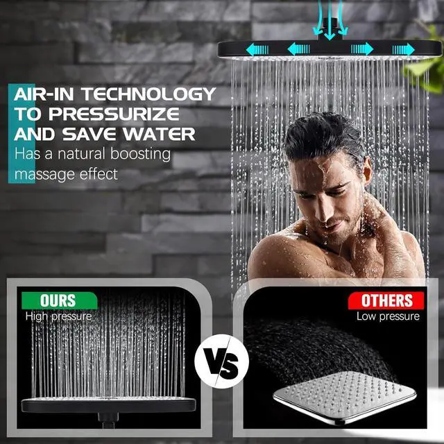 Alt view image 6 of 7 - Shower Head 12'' High Pressure Rain Shower Head Combo, Filtered Handheld with 10 Water Spray, 3-Way Diverter Extension Arm Rainfall Showerhead, Adjustable Shower head with Anti-Clog Nozzles