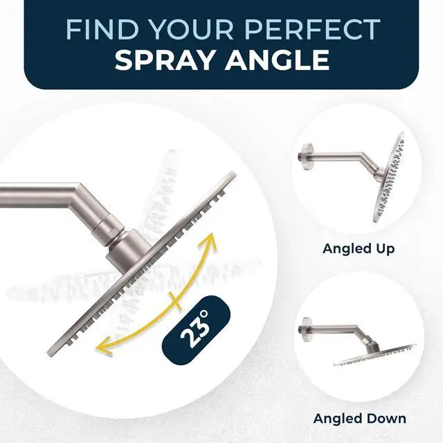 Alt view image 4 of 7 - HammerHead Showers® ALL METAL 8 Inch Rainfall Shower Head  BRUSHED NICKEL - Shower Head Rainfall - 2.5 GPM High Flow Shower Head Optimized for Pressure  Large Round Rain Shower Heads