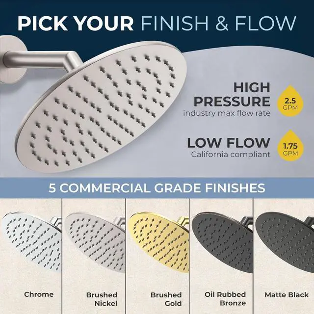 Alt view image 6 of 7 - HammerHead Showers® ALL METAL 8 Inch Rainfall Shower Head  BRUSHED NICKEL - Shower Head Rainfall - 2.5 GPM High Flow Shower Head Optimized for Pressure  Large Round Rain Shower Heads