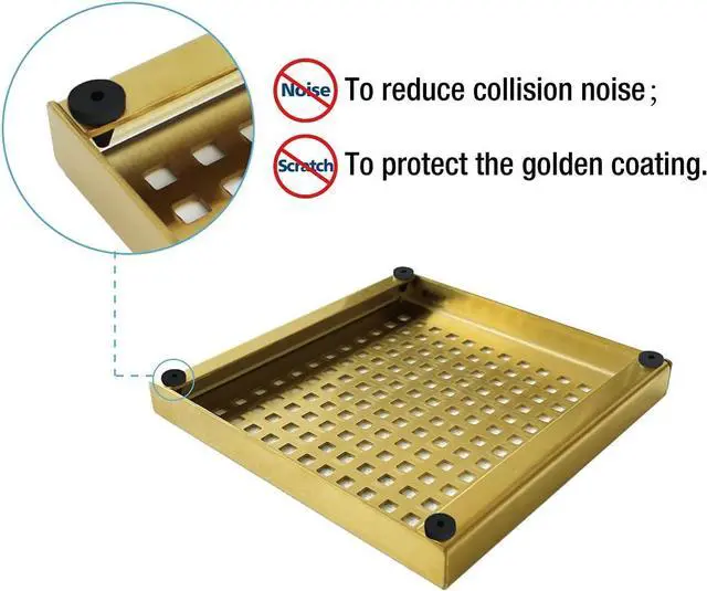 Alt view image 5 of 7 - Neodrain 6 in Brushed Brass Square Shower Drain with Removable Quadrato Pattern Grate, PVC Shower Drain Base and Rubber Gasket, Gold 6" Square Drain with CUPC Certified, Golden Hair Strainer