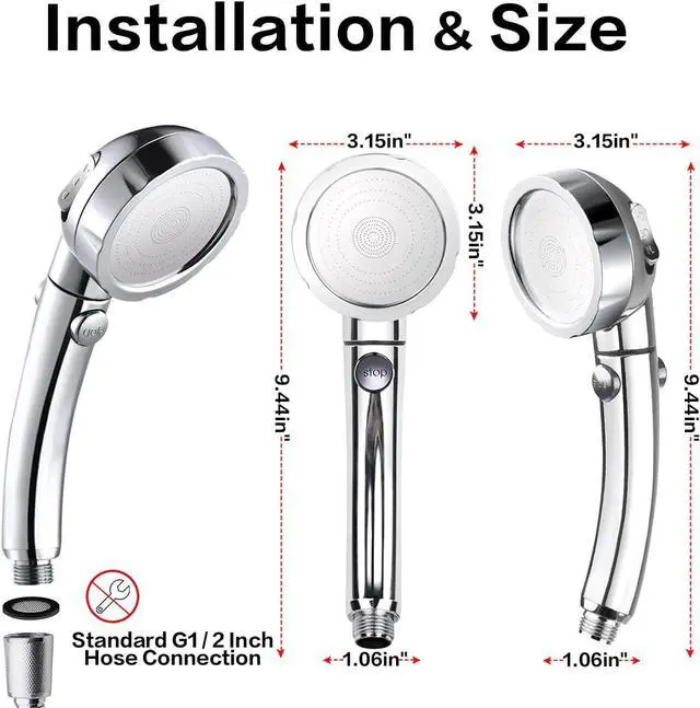 Alt view image 6 of 7 - Nosame Shower High Pressure Handheld Shower Head with ON/Off Pause Switch 3-Settings Water Saving Showerhead Chrome Finish Bathroom 1.6 GPM Shower Accessorie