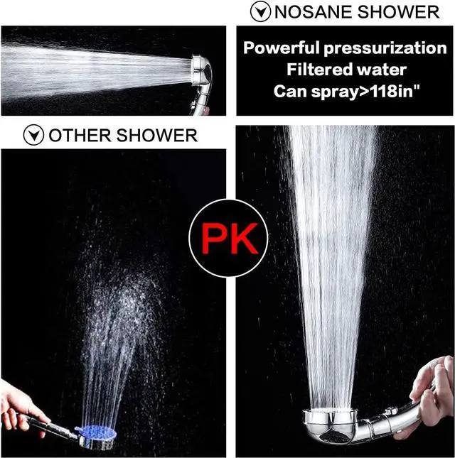Alt view image 3 of 7 - Nosame Shower High Pressure Handheld Shower Head with ON/Off Pause Switch 3-Settings Water Saving Showerhead Chrome Finish Bathroom 1.6 GPM Shower Accessorie