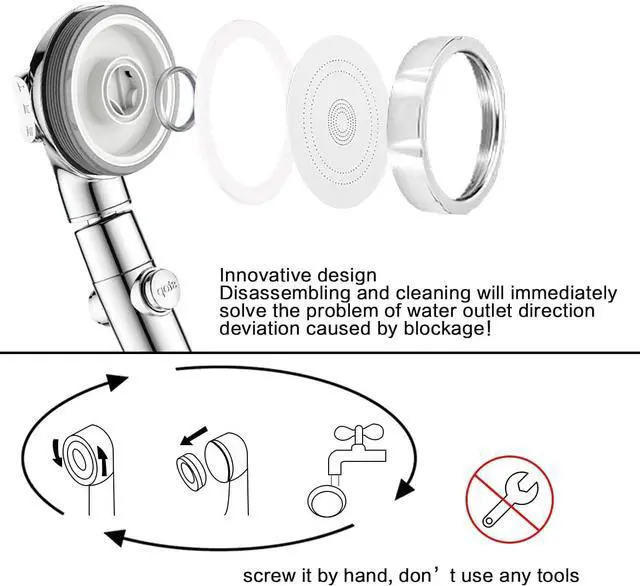 Alt view image 5 of 7 - Nosame Shower High Pressure Handheld Shower Head with ON/Off Pause Switch 3-Settings Water Saving Showerhead Chrome Finish Bathroom 1.6 GPM Shower Accessorie