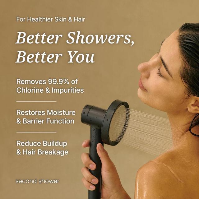 Alt view image 2 of 7 - SecondShower Clinically Proven Filtered Shower Head for Skin Health, High Pressure Handheld with NSF Certified Filtration for Hard Water, Eco Friendly Natural Vitamin C Shower Filter (Matte Black)