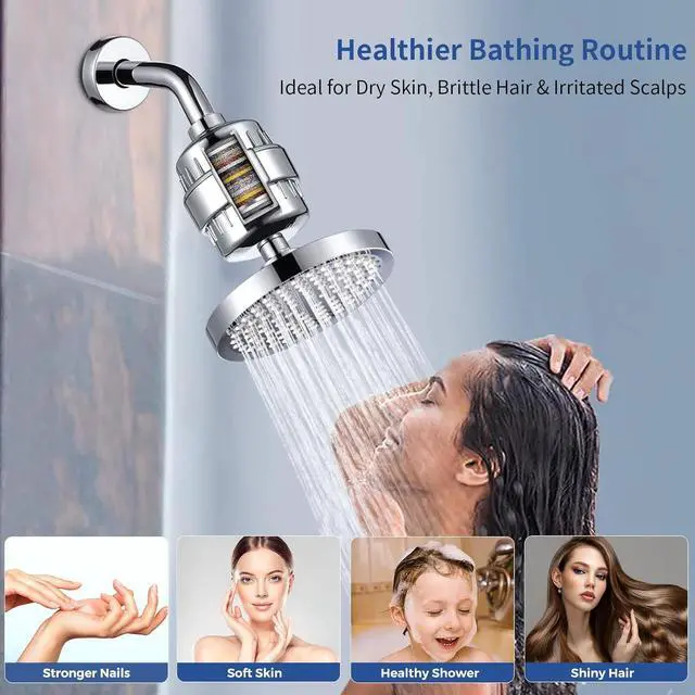 Alt view image 2 of 7 - Filtered Shower Head with 15 Stage Water Softner Shower Filter for Hard Water,Reduces Chlorine and Heavy Metals,Powerful Shower Heads High Pressure (6" Round,Polished Chrome)