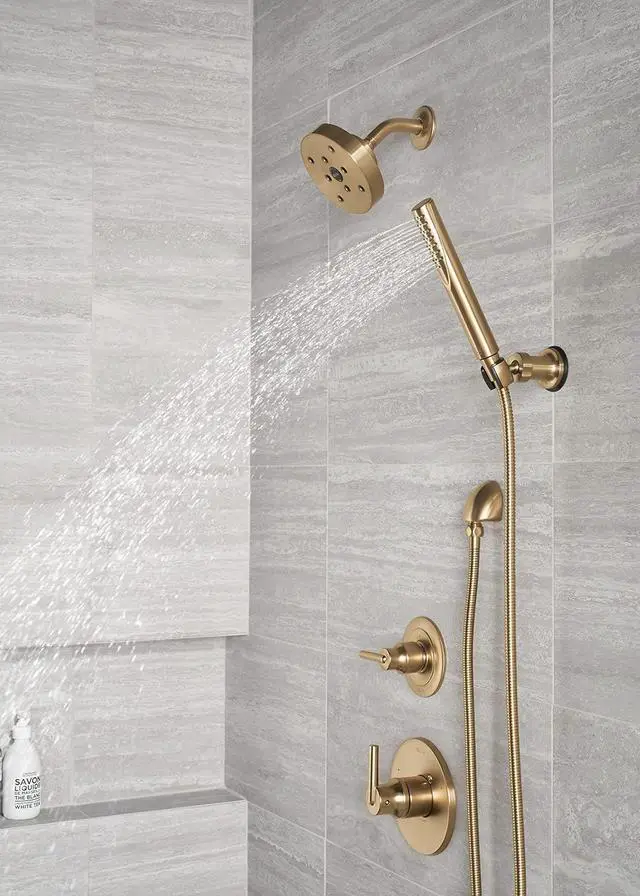 Alt view image 3 of 5 - Delta Faucet Trinsic Single Spray Wall-Mount Hand Shower, Hand Held Shower with Hose, Gold Handheld Shower Head, Slide Bar Hand Shower, Handheld Shower, Champagne Bronze 55085-CZ