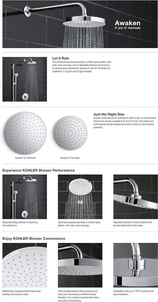 Alt view image 3 of 3 - KOHLER Awaken Rainhead Showerhead