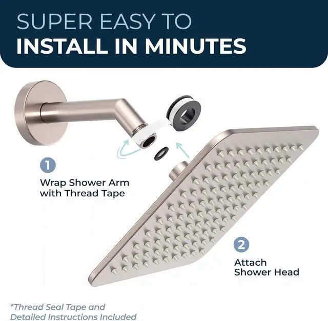 Alt view image 5 of 7 - HammerHead Showers All Metal 8 Inch Square Rainfall Shower Head, High Flow Shower Head Optimized for Pressure, Brushed Nickel, 2.5 GPM