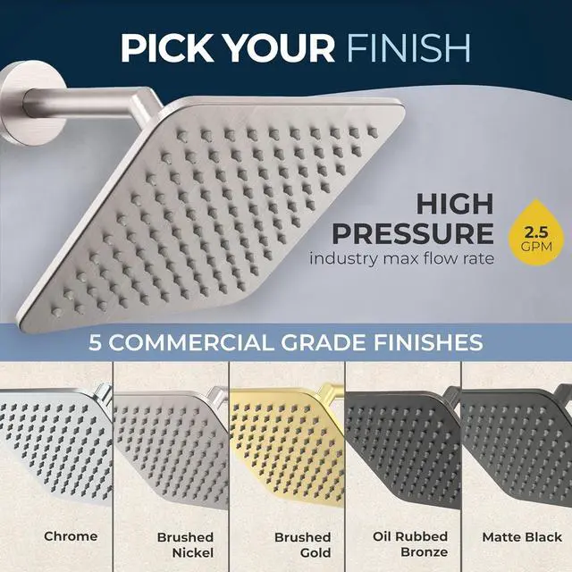 Alt view image 6 of 7 - HammerHead Showers All Metal 8 Inch Square Rainfall Shower Head, High Flow Shower Head Optimized for Pressure, Brushed Nickel, 2.5 GPM