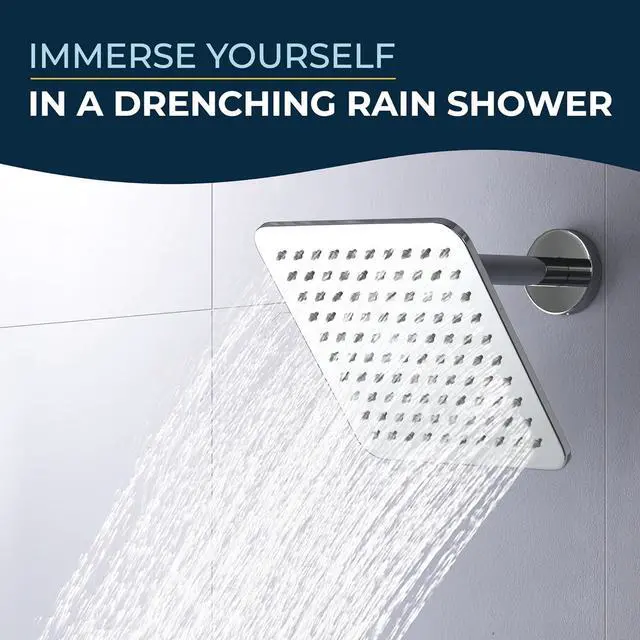 Alt view image 7 of 7 - HammerHead Showers All Metal 8 Inch Square Rainfall Shower Head, High Flow Shower Head Optimized for Pressure, Brushed Nickel, 2.5 GPM