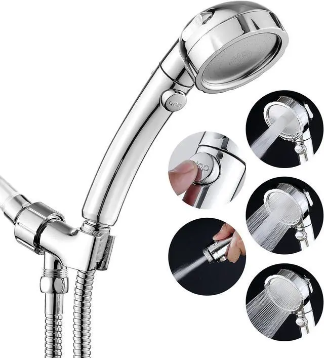 Main image of JONKEAN High Pressure Shower Head with 3 Spray Settings, Water Saving Handheld RV Shower Head with Hose and On Off Switch, Detachable Shower Heads with Hose and Angle-Adjustable Bracket (Chrome)