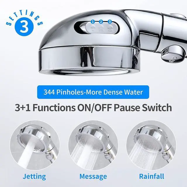 Alt view image 4 of 7 - JONKEAN High Pressure Shower Head with 3 Spray Settings, Water Saving Handheld RV Shower Head with Hose and On Off Switch, Detachable Shower Heads with Hose and Angle-Adjustable Bracket (Chrome)