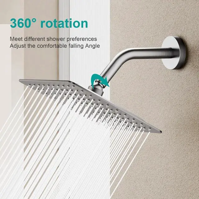 Alt view image 6 of 6 - Square Rain Shower Head, High Flow Stainless Steel,Work with any decorative styleAll Metal Rainfall Shower Head (Brushed Nickel, 8)