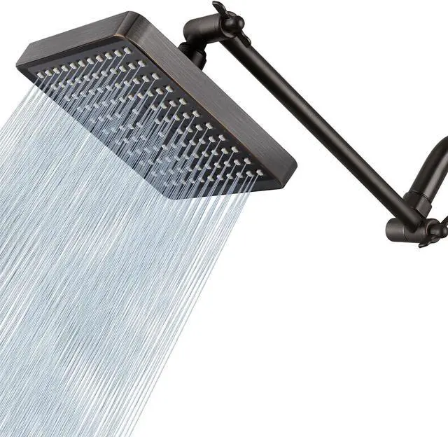 Main image of Voolan Rain Shower Head with 11" Extension Arm - High Pressure Rainfall Showerhead - Luxury Modern Look - Comfortable Shower Experience Even at Low Water Flow (Square, Oil Rubbed Bronze)