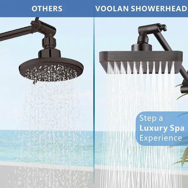 Alt view image 2 of 6 - Voolan Rain Shower Head with 11" Extension Arm - High Pressure Rainfall Showerhead - Luxury Modern Look - Comfortable Shower Experience Even at Low Water Flow (Square, Oil Rubbed Bronze)
