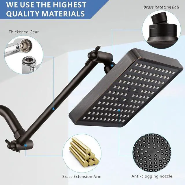 Alt view image 3 of 6 - Voolan Rain Shower Head with 11" Extension Arm - High Pressure Rainfall Showerhead - Luxury Modern Look - Comfortable Shower Experience Even at Low Water Flow (Square, Oil Rubbed Bronze)