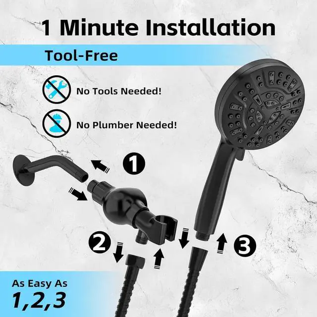 Alt view image 6 of 7 - High Pressure Filtered Shower Head with Handheld, 9 Spray Modes 4.7" Shower Head, 59" long hose, 10 Layers Filter for Hard Water, Remove Chlorine, Adjustable Bracket, Matte Black