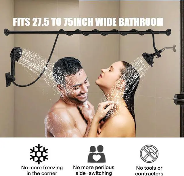 Alt view image 2 of 7 - Double Shower Head, Dual Shower Head for Couples, High Pressure and Adjustable Tandem Shower Head System for Two People