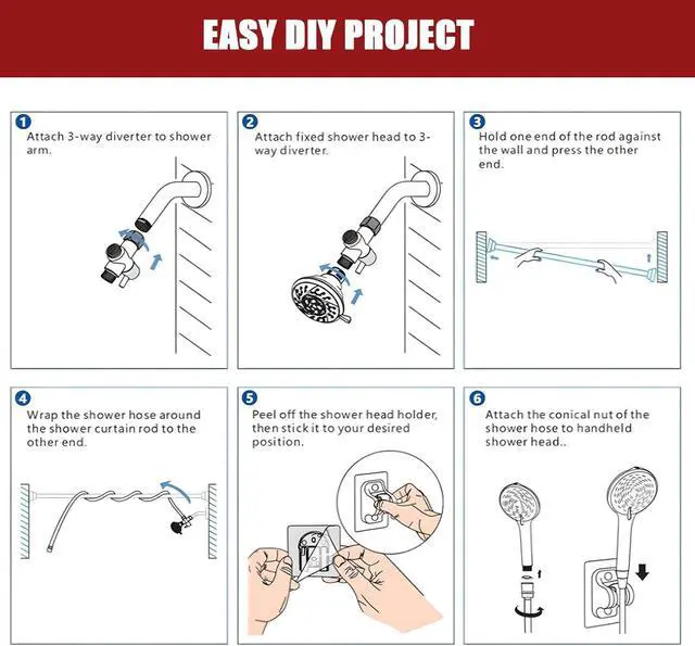 Alt view image 7 of 7 - Double Shower Head, Dual Shower Head for Couples, High Pressure and Adjustable Tandem Shower Head System for Two People