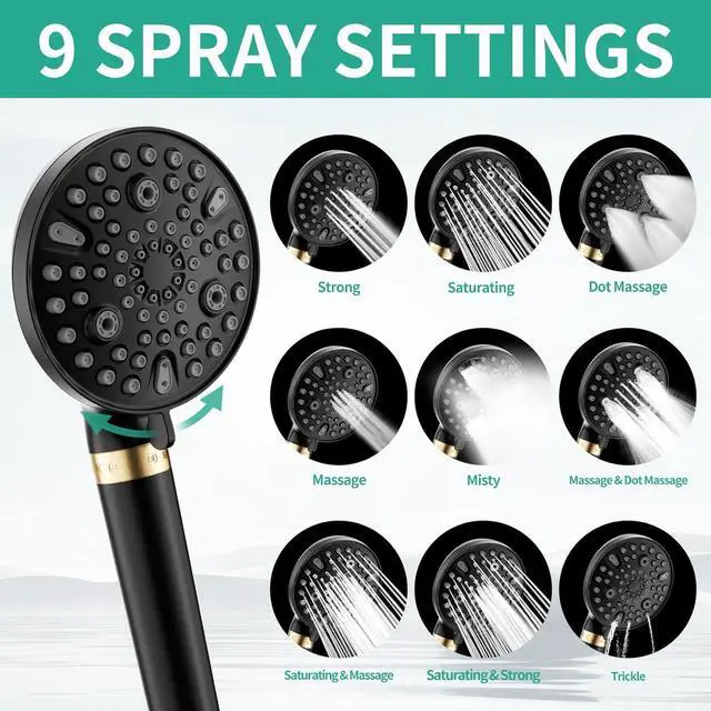 Alt view image 4 of 7 - Filtered Rainfall Shower Head with Handheld Spray Combo, Dual Shower Head Combo High Pressure, Double Sprayer Filter Shower Head with Extra Long Hose & Adjustable Shower Arm (Black)