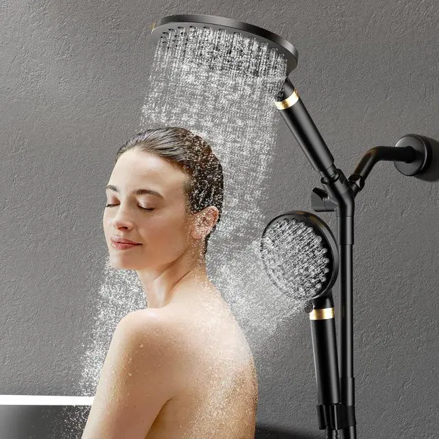 Alt view image 7 of 7 - Filtered Rainfall Shower Head with Handheld Spray Combo, Dual Shower Head Combo High Pressure, Double Sprayer Filter Shower Head with Extra Long Hose & Adjustable Shower Arm (Black)
