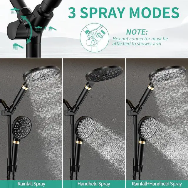 Alt view image 6 of 7 - Filtered Rainfall Shower Head with Handheld Spray Combo, Dual Shower Head Combo High Pressure, Double Sprayer Filter Shower Head with Extra Long Hose & Adjustable Shower Arm (Black)
