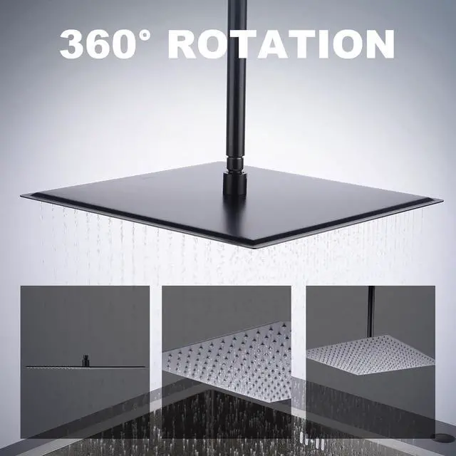 Alt view image 6 of 7 - Rain Shower Head, 16 Inch High Pressure Stainless Steel Rainfall Shower Head Square Waterfall Bath Shower with Silicone Nozzle and Adjustable Metal Swivel Ball Joint, Black