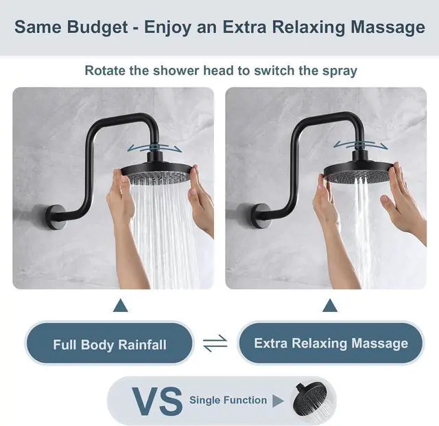 Alt view image 4 of 7 - BRIGHT SHOWERS High Pressure Shower Head, 6 Inch Rain Shower Head, 2 Spray Settings Rainfall Shower Heads, Adjustable Angle Replacement Bathroom Showerhead, Easy Installation Oil Rubbed Bronze