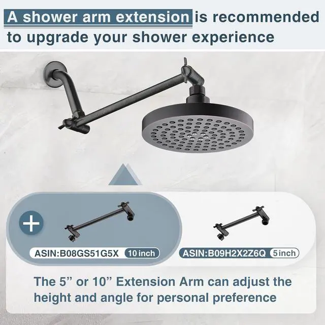 Alt view image 6 of 7 - BRIGHT SHOWERS High Pressure Shower Head, 6 Inch Rain Shower Head, 2 Spray Settings Rainfall Shower Heads, Adjustable Angle Replacement Bathroom Showerhead, Easy Installation Oil Rubbed Bronze
