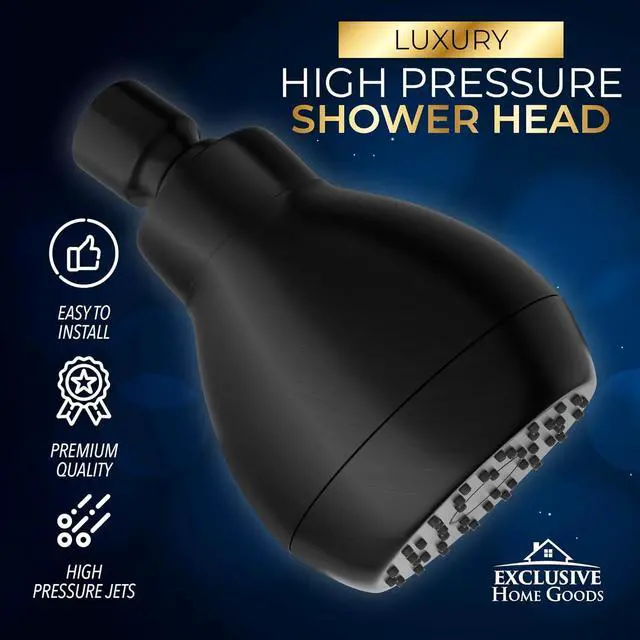Alt view image 3 of 7 - High Pressure Shower Head Matte Black - Powerful Deluxe Bathroom Showerhead with Strong Spray Stream and Small Silicone Nozzles - Universal Fit Works with High and Low Water Flow Showers-2.5 GPM
