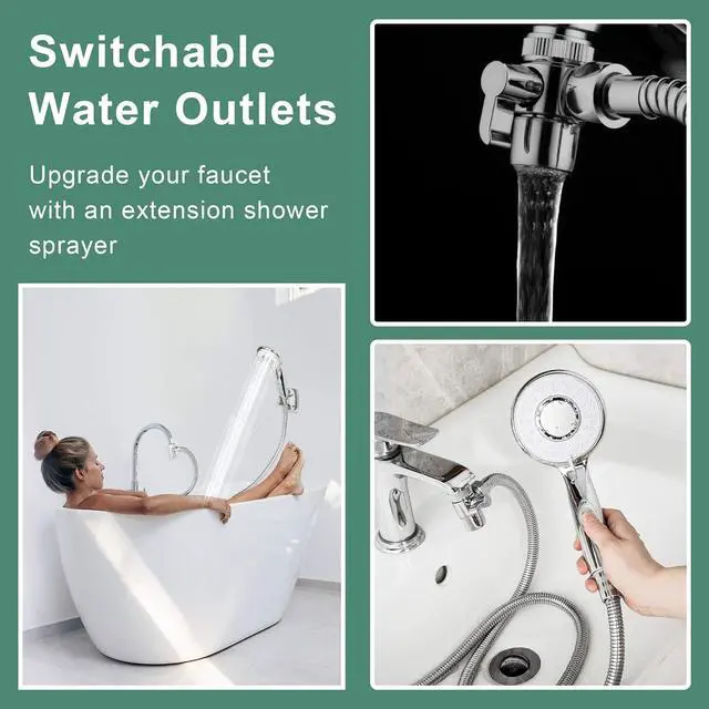 Alt view image 7 of 7 - KLLEYNA Shower Head Sink-Faucet Bathtub-Bathroom-Garden - Hose Sprayer Attachment(5 Adapters) for Hair Washing & Pet Dog Rinse & Baby Bath, ON/OFF Extension for Moen, Kohler, Delta, American Standard