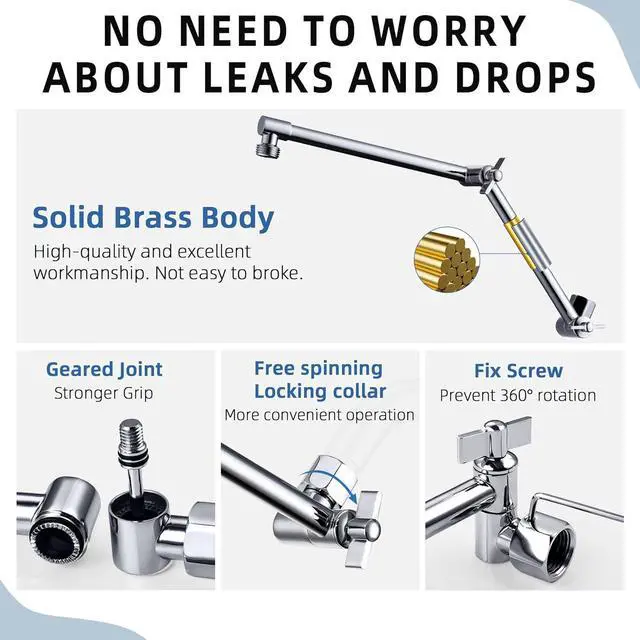 Alt view image 4 of 6 - 13 Inches Rain Shower Head with Extension Arm, Luxury Rainfall Showerhead, 16 Inch Metal Adjustable Arm Extender with Lock Joints