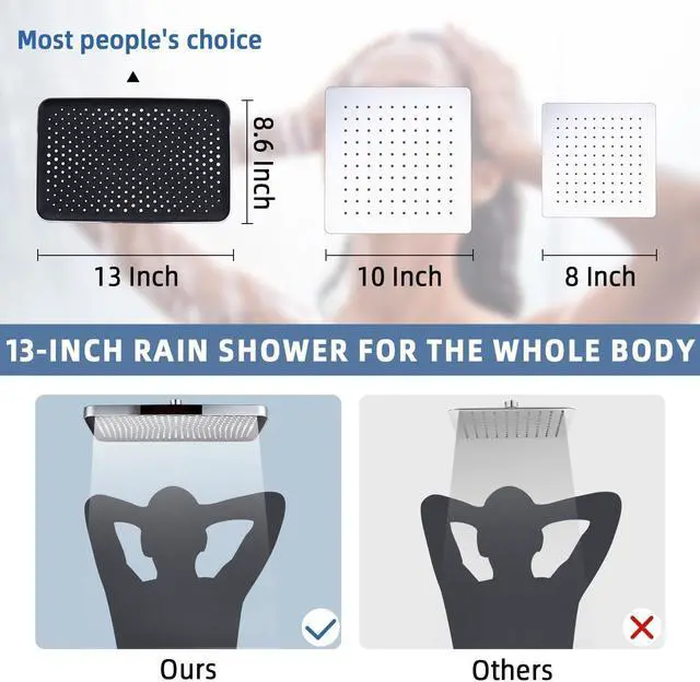 Alt view image 2 of 6 - 13 Inches Rain Shower Head with Extension Arm, Luxury Rainfall Showerhead, 16 Inch Metal Adjustable Arm Extender with Lock Joints