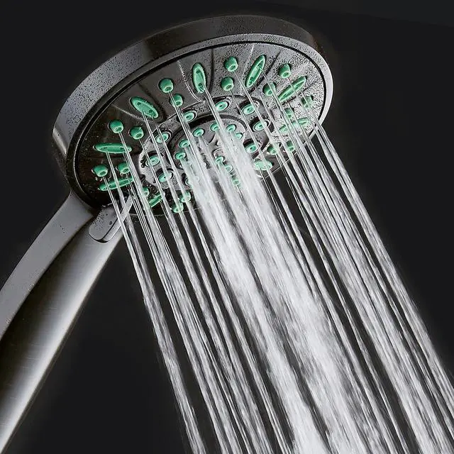 Alt view image 2 of 7 - AquaDance Antimicrobial/Anti-Clog High-Pressure 6-setting Hand Shower, Microban Nozzle Protection from Growth of Mold, Mildew & Bacteria for Stronger Shower! Oil-Rubbed Bronze Finish/Coral Green Jets