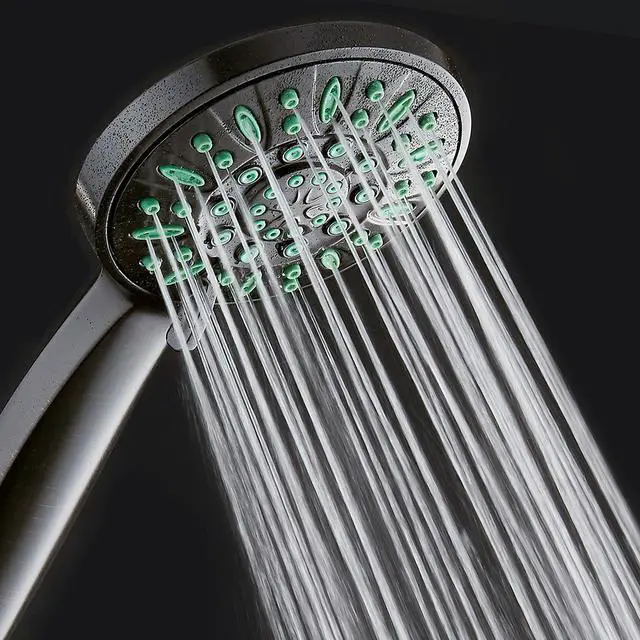 Alt view image 3 of 7 - AquaDance Antimicrobial/Anti-Clog High-Pressure 6-setting Hand Shower, Microban Nozzle Protection from Growth of Mold, Mildew & Bacteria for Stronger Shower! Oil-Rubbed Bronze Finish/Coral Green Jets