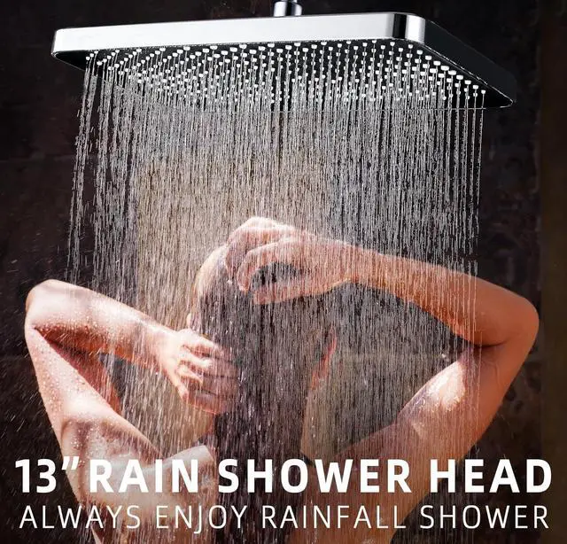 Alt view image 5 of 6 - 13 Inches Rain Shower Head with Extension Arm, Luxury Rainfall Showerhead, 16 Inch Metal Adjustable Arm Extender with Lock Joints