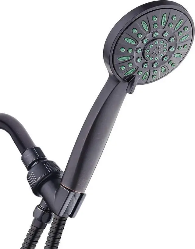 Alt view image 7 of 7 - AquaDance Antimicrobial/Anti-Clog High-Pressure 6-setting Hand Shower, Microban Nozzle Protection from Growth of Mold, Mildew & Bacteria for Stronger Shower! Oil-Rubbed Bronze Finish/Coral Green Jets