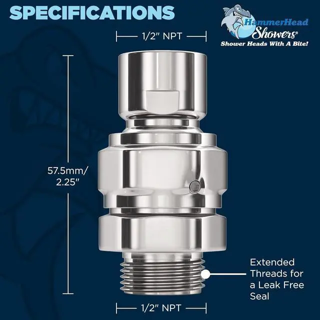 Alt view image 2 of 7 - HammerHead Showers® ALL METAL Shower Head Swivel Ball Adapter, Chrome | Adjustable Pivot Ball To Adjust Showerhead Angle | Universal Connector Joint Fits Fixed, Hand Held & Rain Shower Heads