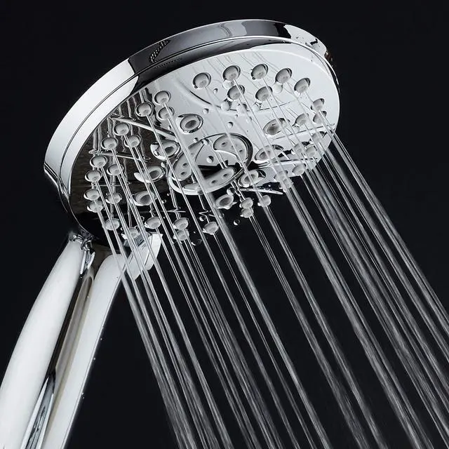 Alt view image 2 of 7 - High Pressure 6-setting Luxury Handheld Shower Head  Extra Long 6 Foot Stainless Steel Hose  Extra Large Face  Anti Clog Jets  Brass Connection Nuts  All Chrome Finish  Top US Brand