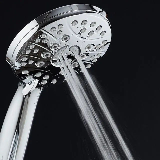 Alt view image 3 of 7 - High Pressure 6-setting Luxury Handheld Shower Head  Extra Long 6 Foot Stainless Steel Hose  Extra Large Face  Anti Clog Jets  Brass Connection Nuts  All Chrome Finish  Top US Brand