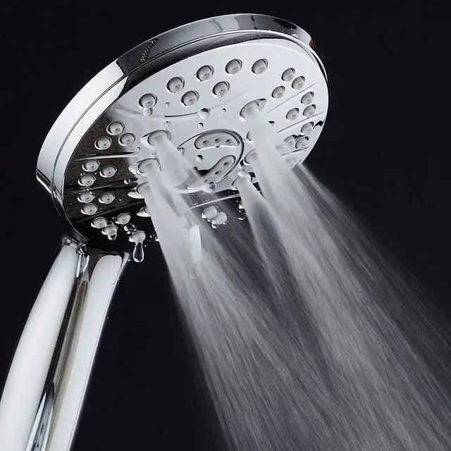 Alt view image 4 of 7 - High Pressure 6-setting Luxury Handheld Shower Head  Extra Long 6 Foot Stainless Steel Hose  Extra Large Face  Anti Clog Jets  Brass Connection Nuts  All Chrome Finish  Top US Brand
