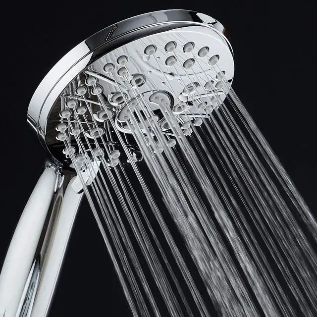 Alt view image 5 of 7 - High Pressure 6-setting Luxury Handheld Shower Head  Extra Long 6 Foot Stainless Steel Hose  Extra Large Face  Anti Clog Jets  Brass Connection Nuts  All Chrome Finish  Top US Brand
