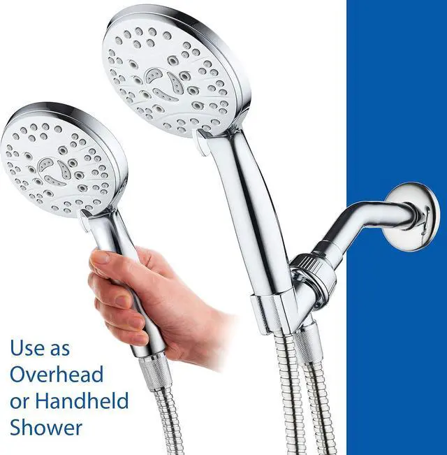 Alt view image 6 of 7 - High Pressure 6-setting Luxury Handheld Shower Head  Extra Long 6 Foot Stainless Steel Hose  Extra Large Face  Anti Clog Jets  Brass Connection Nuts  All Chrome Finish  Top US Brand