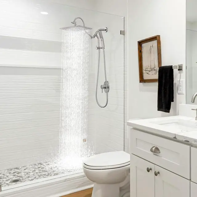 Alt view image 2 of 6 - G-Promise All Metal 14 Inch Shower Head with Massage Mode Handheld, Rain Shower Head with Handheld Spray Combo, 3-Way Diverter with Pause Setting, 13 Inch Adjustable Extension Arm (Brushed Nickel)