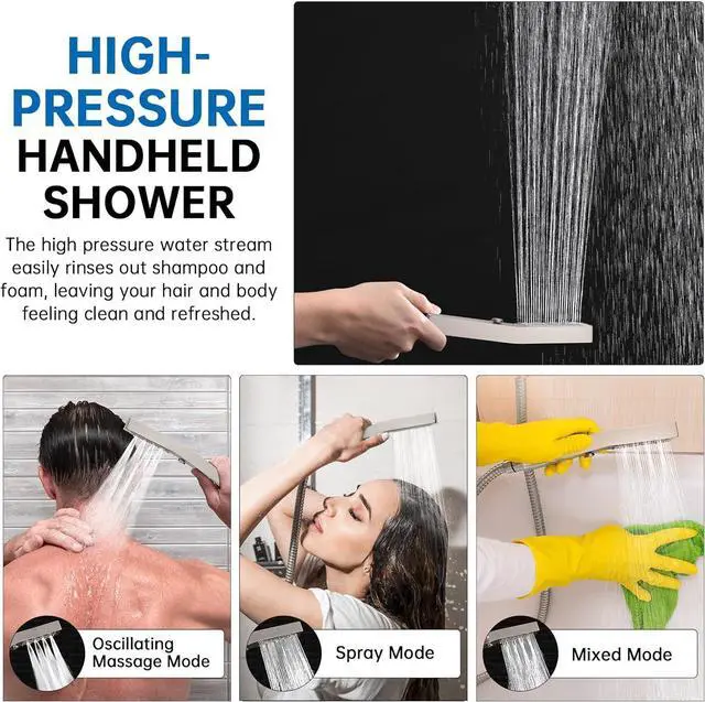 Alt view image 5 of 6 - G-Promise All Metal 14 Inch Shower Head with Massage Mode Handheld, Rain Shower Head with Handheld Spray Combo, 3-Way Diverter with Pause Setting, 13 Inch Adjustable Extension Arm (Brushed Nickel)