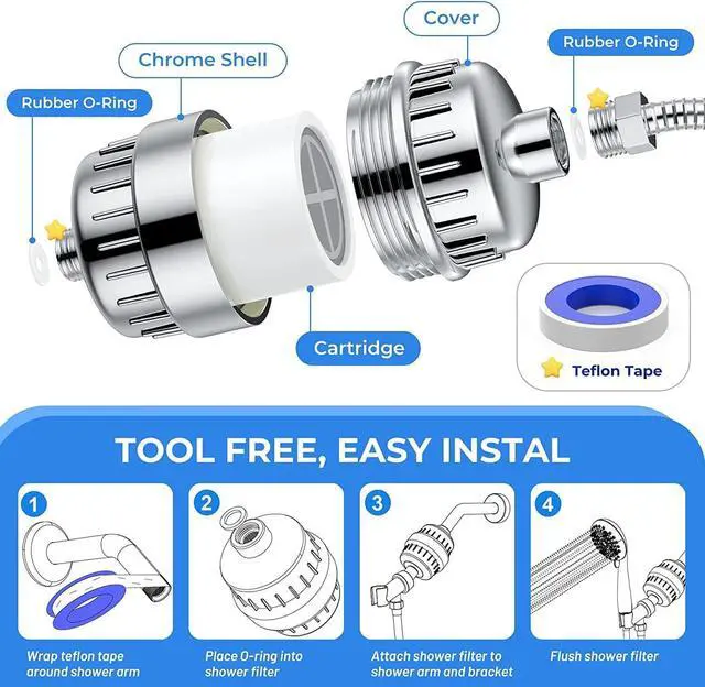 Alt view image 5 of 7 - Shower Filter 20 Stage Showerhead Filter for Hard Water with 2 Replaceable Cartridges for Removing Chlorine Fluoride, Polished Chrome