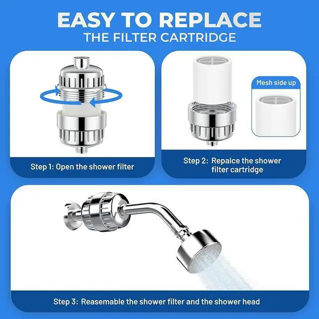Alt view image 7 of 7 - Shower Filter 20 Stage Showerhead Filter for Hard Water with 2 Replaceable Cartridges for Removing Chlorine Fluoride, Polished Chrome